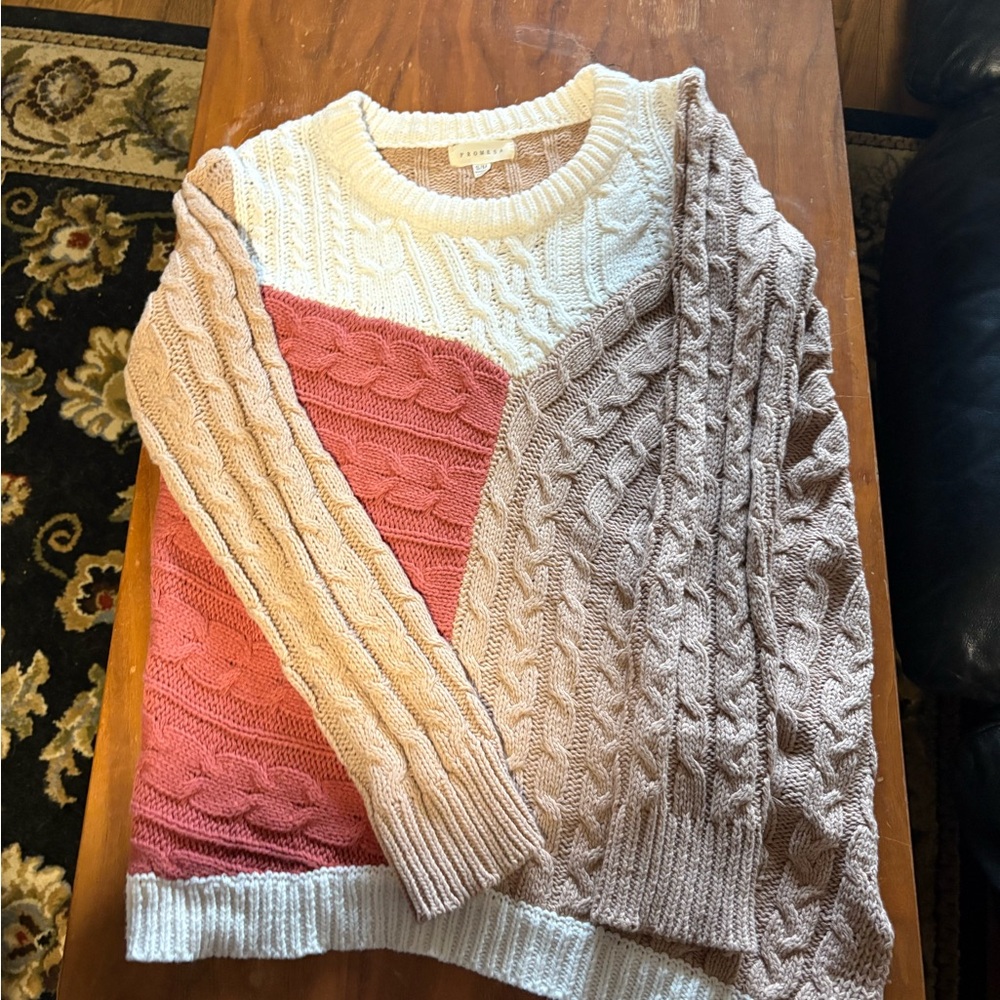 Promesa Colorblock Cable Knit Sweater Small Boho Cottagecore Asymmetrical Hem